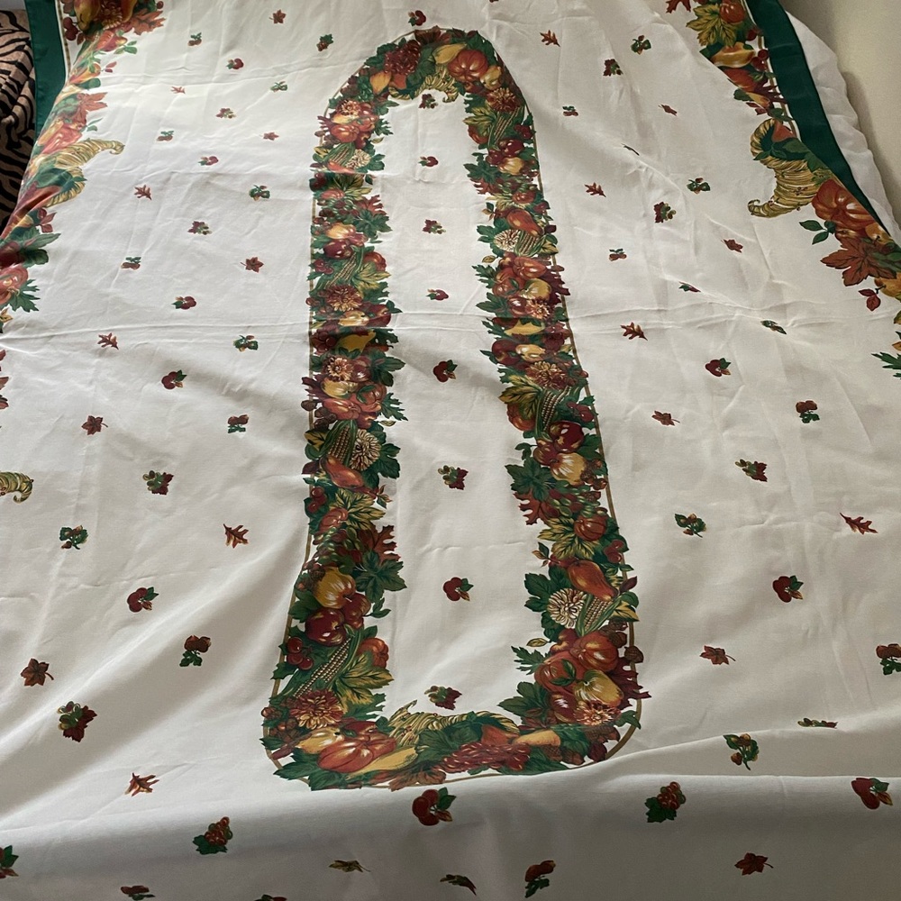 Vintage Cornucopia Pumpkin Border Fall Tablecloth